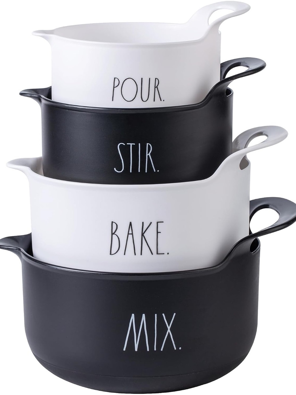 Rae Dunn Black & White Stackable Ceramic Prep Bowls - MIX STIR BAKE POUR